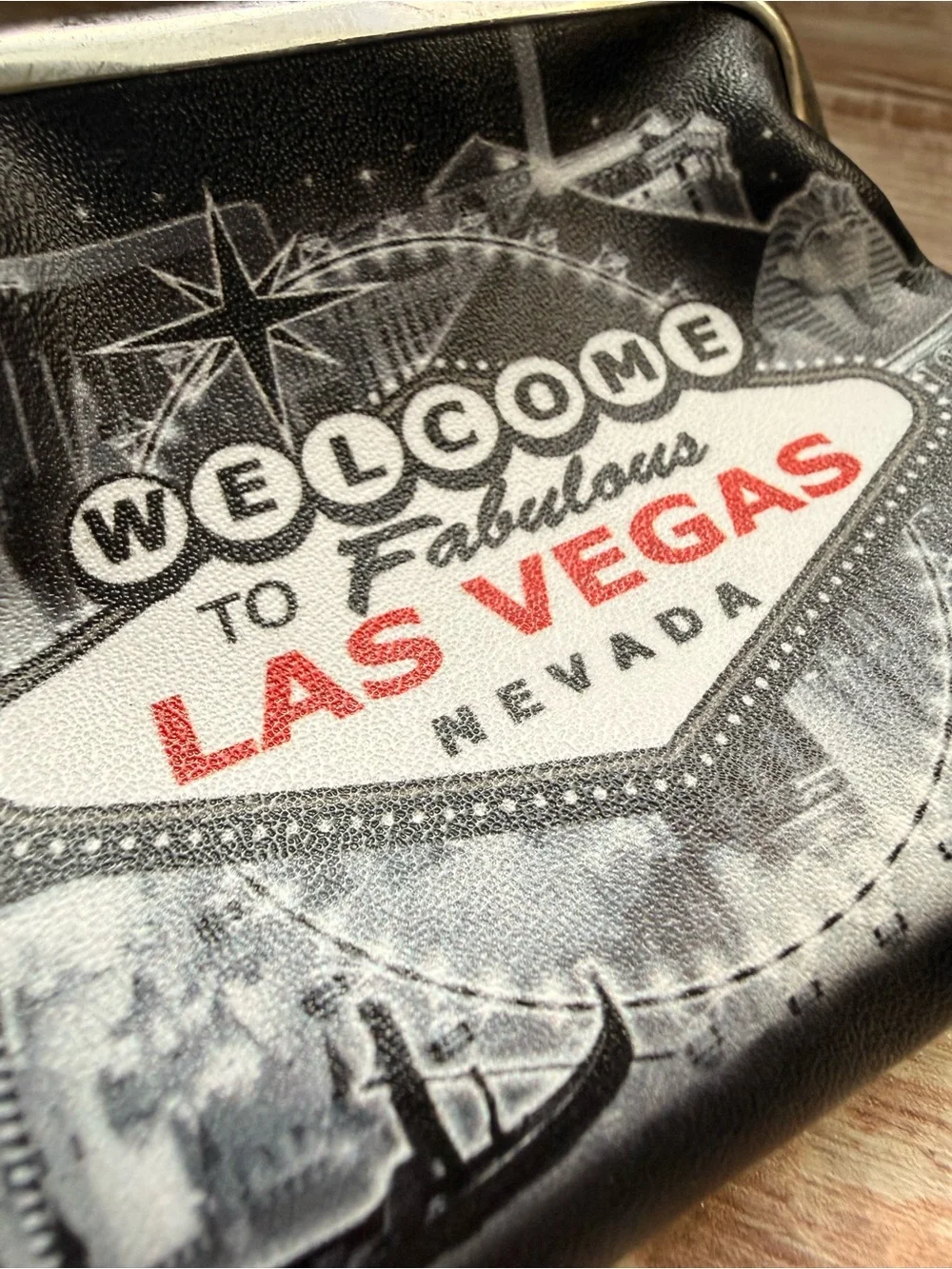 Las Vegas Black Coin Purse with Silver Frame